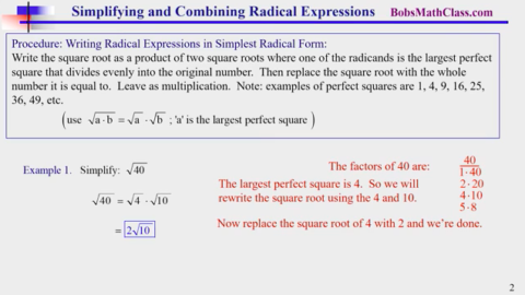 10.3 Simplifying and Combining Radical Expressions