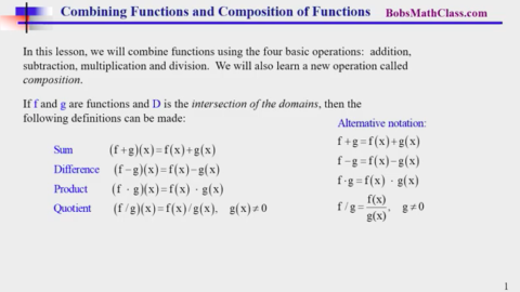 8.5 Combining Functions and Composition of Functions